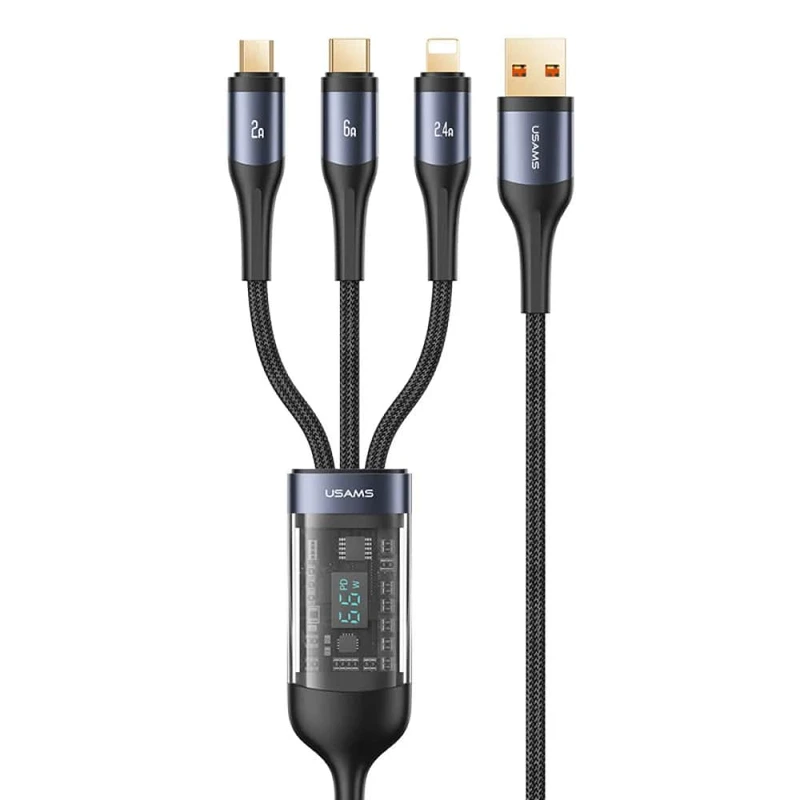79cc723b902d20cb58532af5b5d5b5edea3932cc_1733910061 کابل شارژ USB به microUSB/USB-C /لایتنینگ یوسمز مدل US-SJ582 طول 1.2 متر - تصویر 1